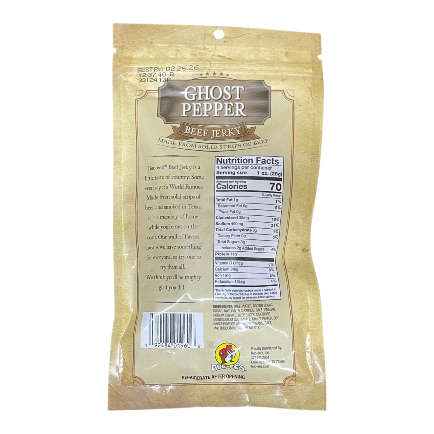 Buc-ee's Beef Jerky | 4oz | Ghost Pepper