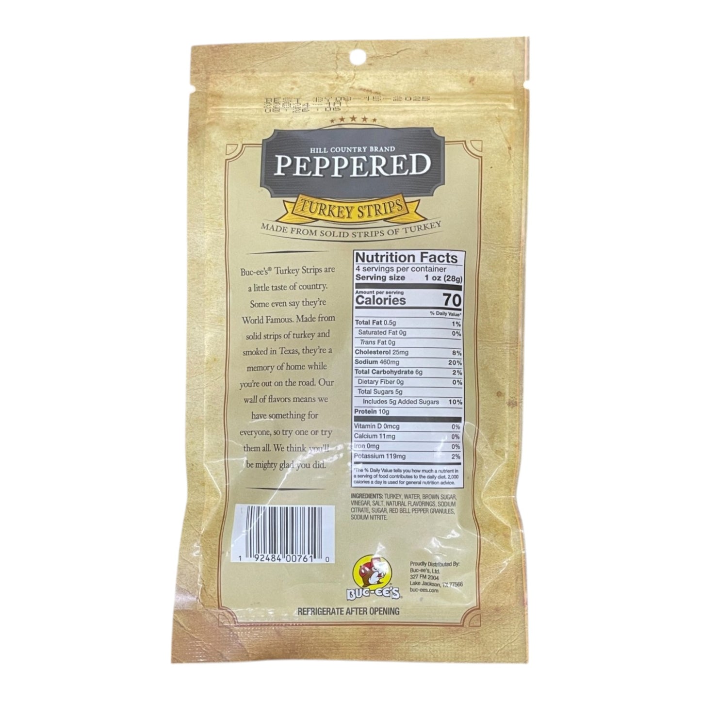 Buc-ee's Turkey Jerky Strips | 4oz | Peppered