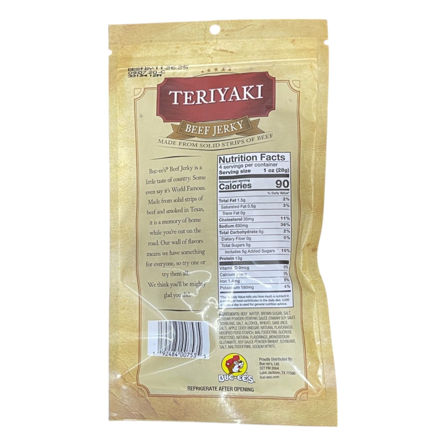 Buc-ee's Beef Jerky | 4oz | Teriyaki